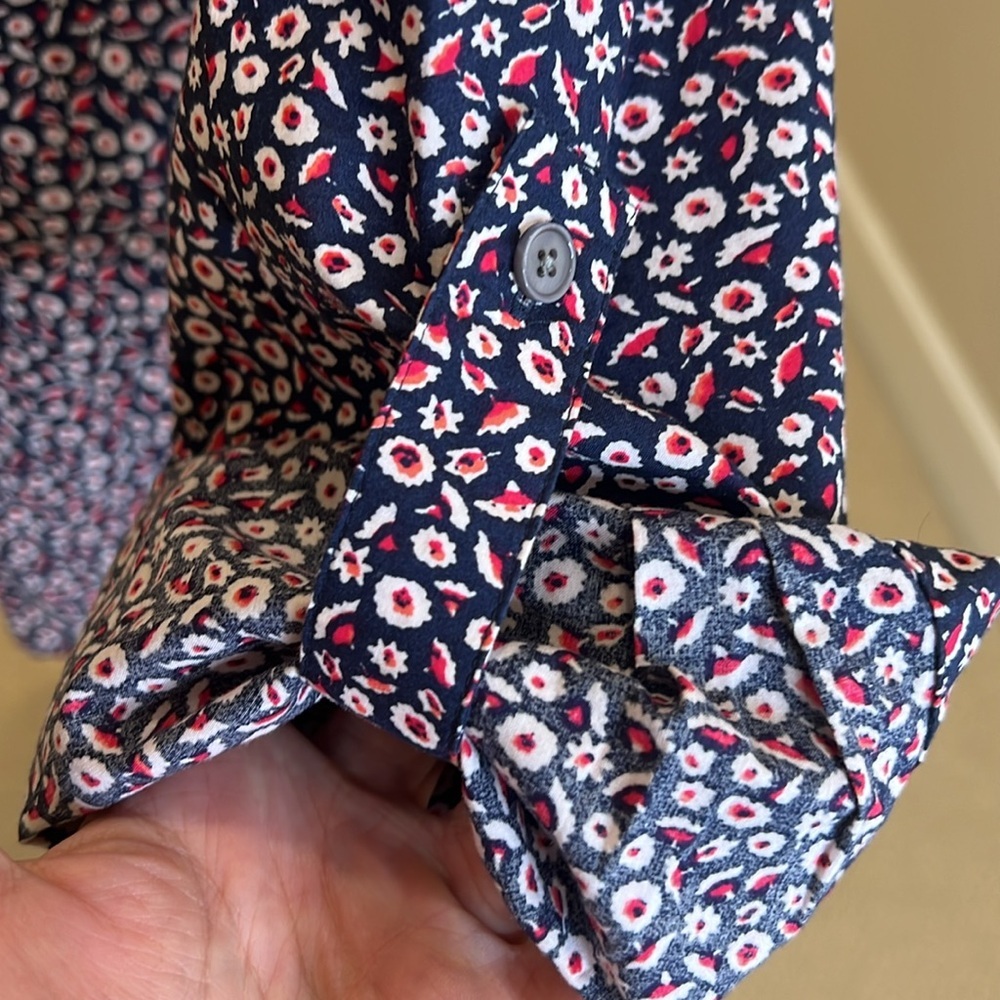Talbots  Floral Pattern Shirt - Blue and White and Red - Picture 7 of 8